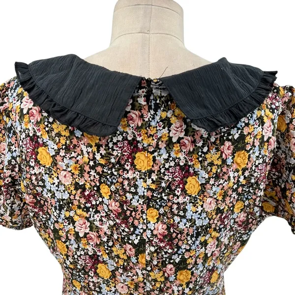 Roolee‎ Floral Print Oversized Collar Neckline Short Sleeve Dress Size Small - Image 9