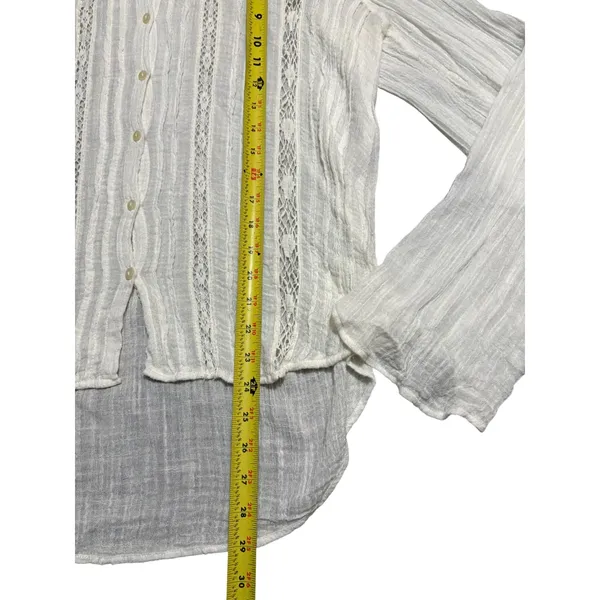 FP One Free People Ivory Sheer Gauze Lace Boho Blouse Button Down XS/S - Image 3