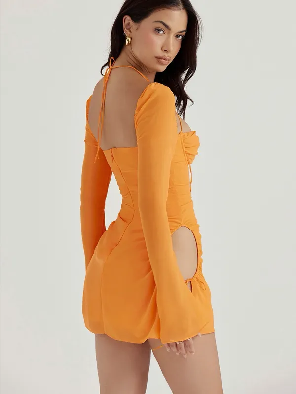 House of CB Baby‎ Tangerine Chiffon Halter Mini Dress XS - Image 6