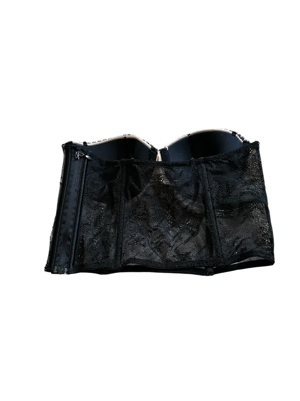 Victorias Secret Black Lace Bustier Crop Top Size 34B Boudoir Sexy Coquette - Image 4