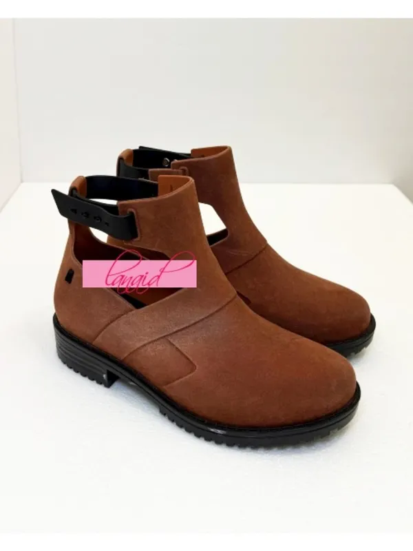Melissa Antares II Boots Brown Low Cut-Out Suede Buckles Ankle Flat Booties 7 - Image 11
