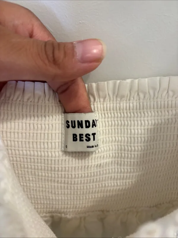 Sunday Best White Smocked Puff Sleeve Mini Dress Size S - Image 2