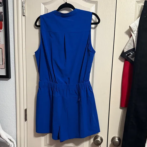 Girlfriend Collective Royal Blue Varsity Stretch Sleeveless‎ Romper Athleisure - Image 3