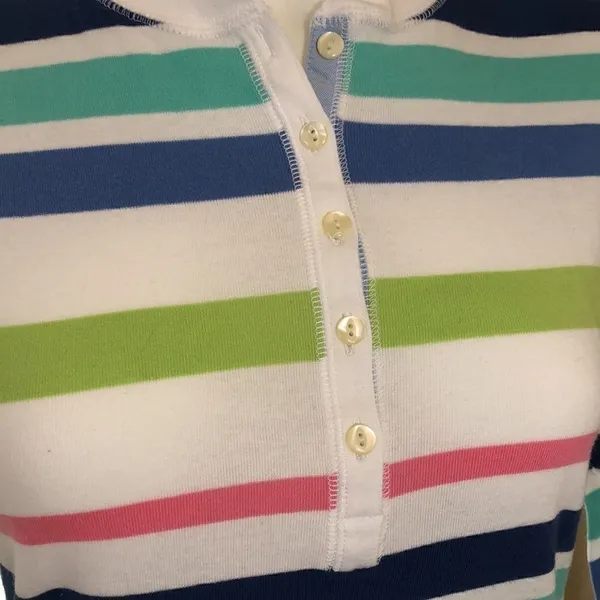 Chaps 3/4 sleeve white multicolor striped Henley - Image 2