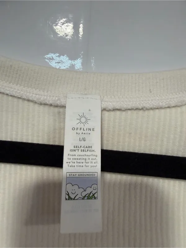 Aerie‎ Cropped Ribbed Scoop Neck Top - Cream - Image 3