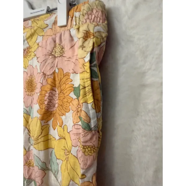 Insense Floral Linen Blend Pants Womens 26 Yellow Pink Retro Drawstring Straight - Image 4
