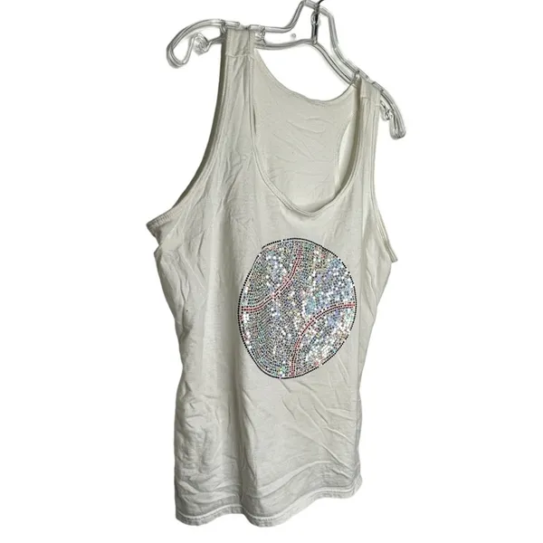 Glitsy Baseball Tank Top White Size M - Image 3