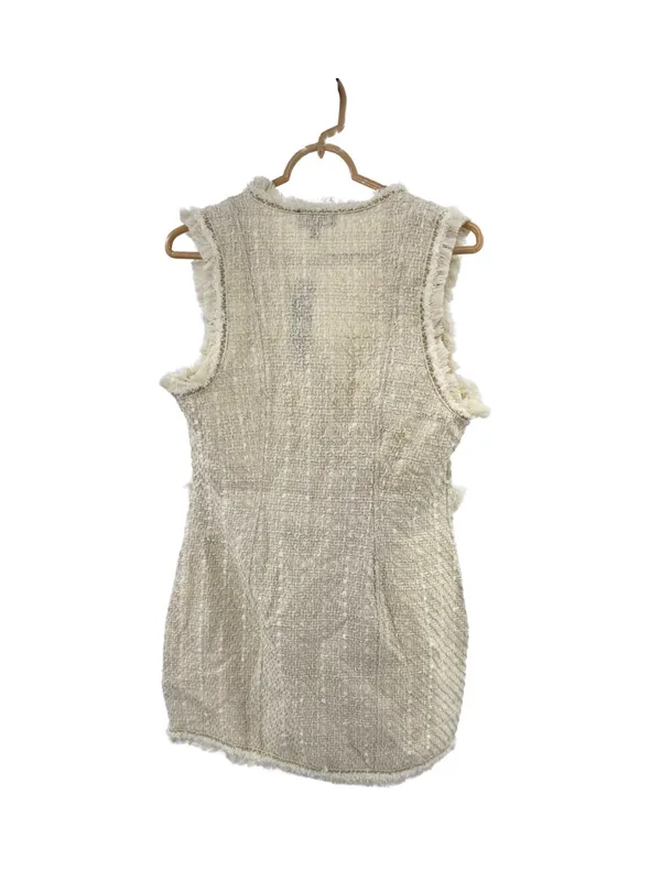 Trixxi cream bouclé tweed double breasted metallic mini blazer vest dress fringe - Image 3