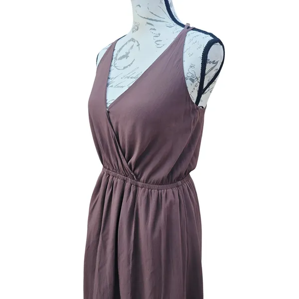 L*Space Tori Strappy Midi Dress in Cocoa‎ Brown Rayon V-Neck Slit Large - Image 5
