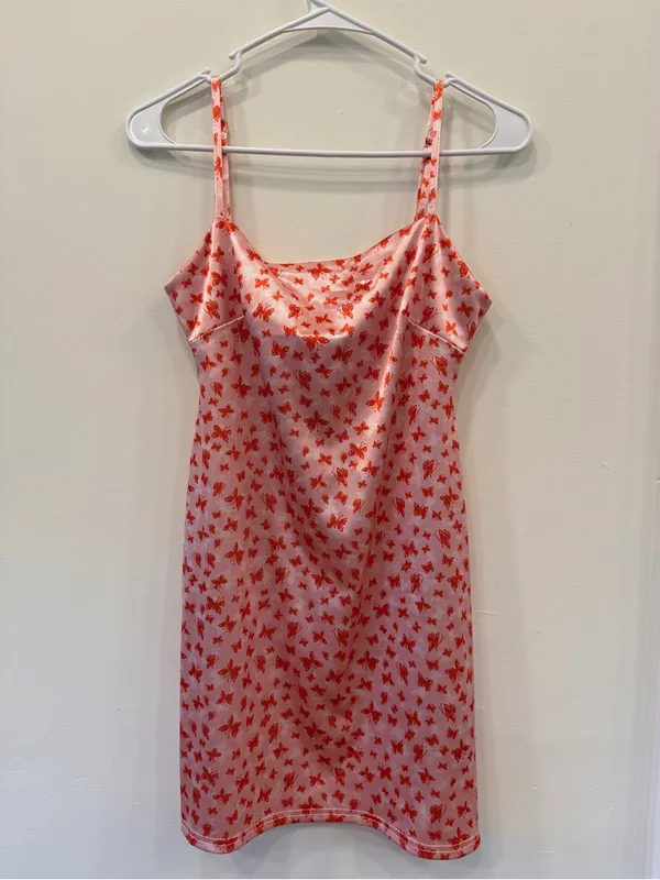 Urban Outfitters Light Pink and Orange Butterfly Print Mini Dress - Image 5