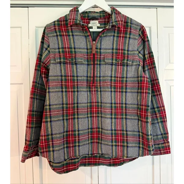 L.L. Bean relaxed fit flannel pullover zip up sweater large - Image 2