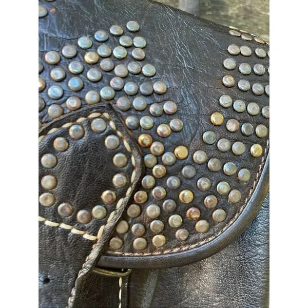 Vintage 70’s leather studded buckles backpack Black - Image 10