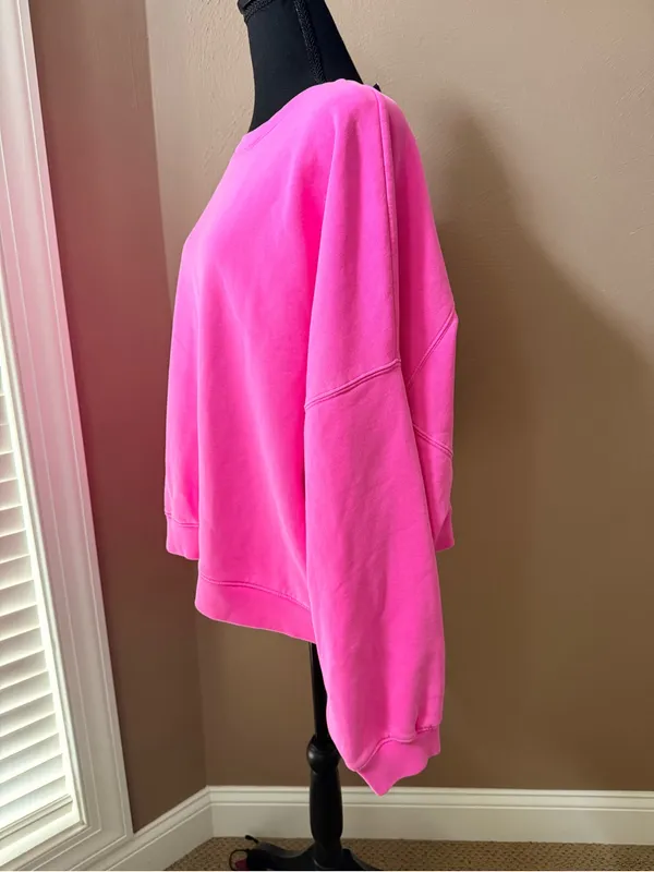 GAP Vintage Soft Neon Pink Oversized Drop Shoulder Crewneck Sweatshirt Size XXL - Image 3