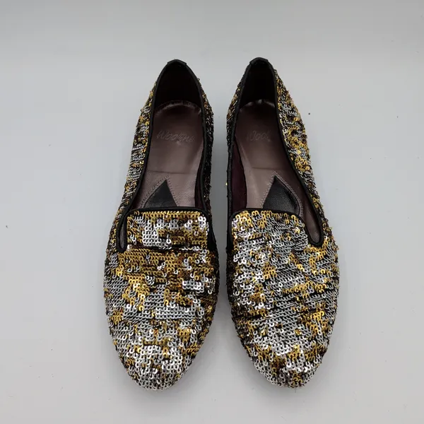Handmade Italian Sequin Flats Gold Silver‎ Loafers Smoking Slippers EU 38 7.5-8 - Image 4