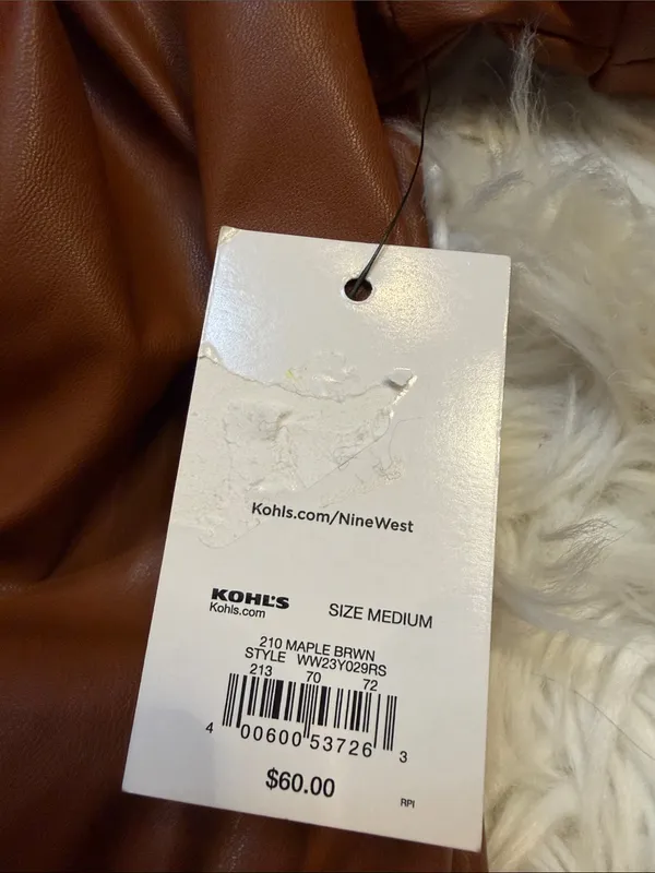 NWT Nine West faux leather wrap dress maple brown M *flaw* - Image 5