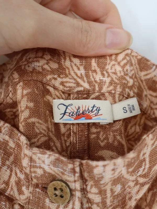 Faherty Kendall Palms Linen Maxi Dress Women’s Small Brown Tie Strap Button - Image 6