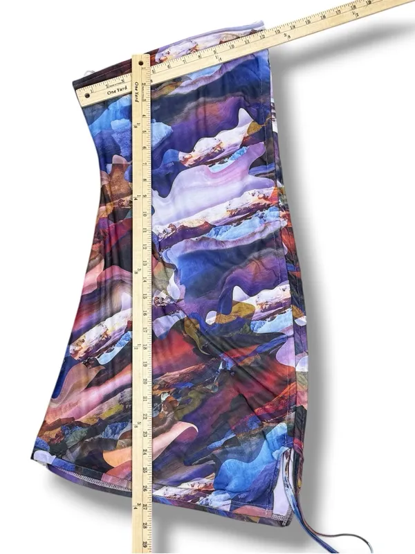 Y2k Mint Vanilla Printed Mesh Cinch Side Strapless Bodycon Mini Dress‎ Blue 8 - Image 12