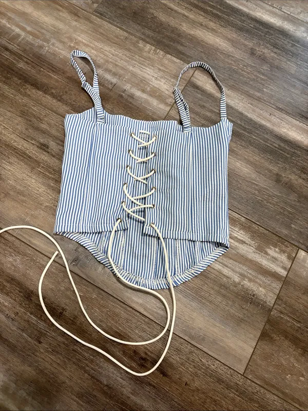 edikted blue striped corset tank XS - Image 6
