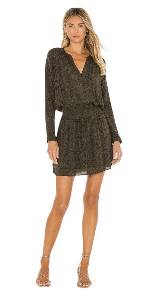 Rails Jasmine Olive Speckled V-neck Long Sleeve Smocked Waist Mini Dress Size L - Image 13