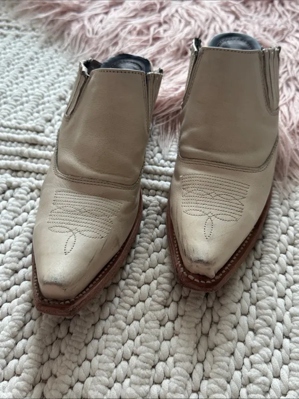 Freebird by Steven Cream Leather Western Slip-On Mules - Image 6