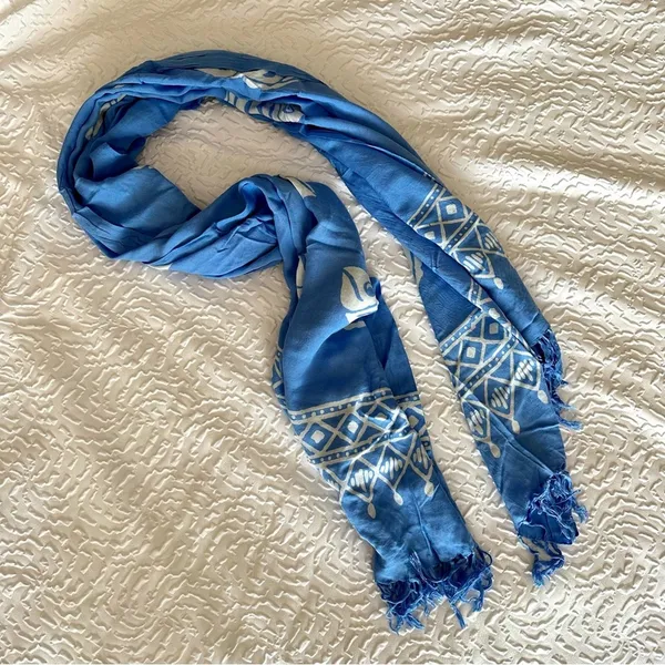 Fish Print Sarong Wrap Scarf Blue - Image 2