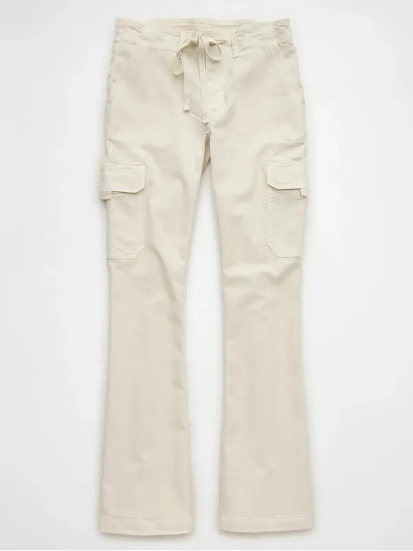 American Eagle AE Stretch Classic Bootcut Cargo Pants Cream Ivory Utility Gorp - Image 9