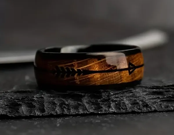 Men’s Luxury Collection Titanium Steel w/ Wood Grain Design 8mm Band Size 12 - Image 2