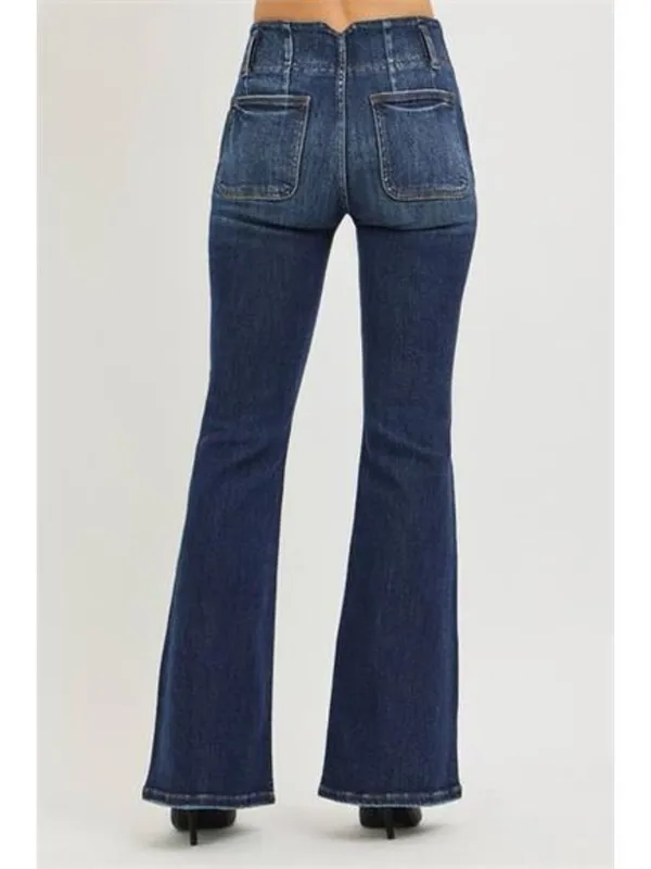 RISEN High Rise‎ Flare Jeans With Seam Detail Waistband - Image 5