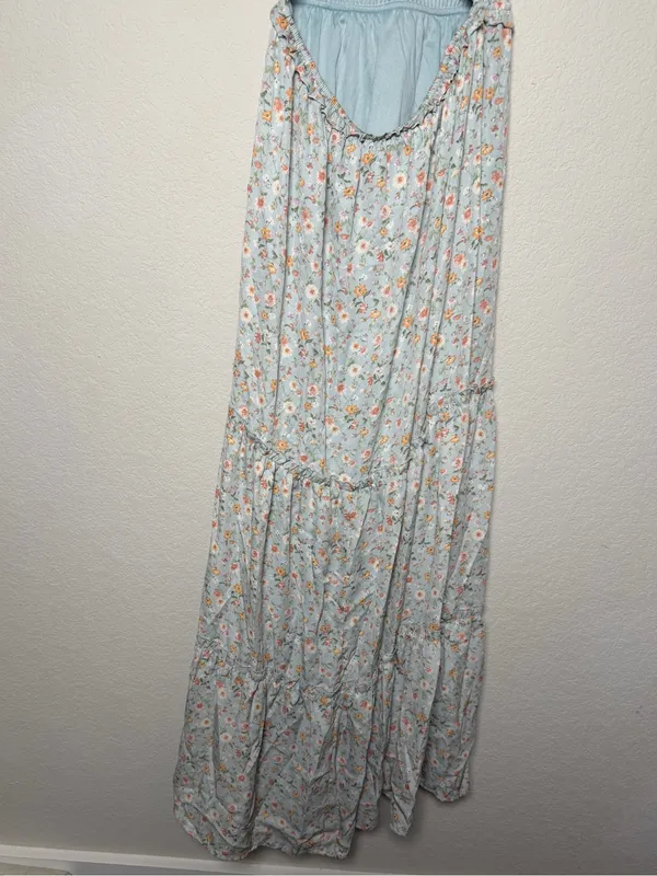 Altar’d State Blue Floral Smocked Open Back Tiered Maxi Dress XS Romantic - Image 6