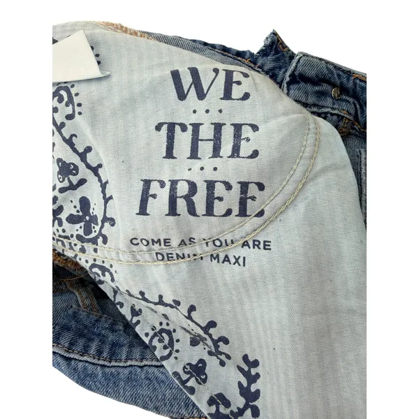 We The Free Free People Come As You Are Denim Maxi Skirt High Rise Blue Long Slit Skirt 32 - Image 8