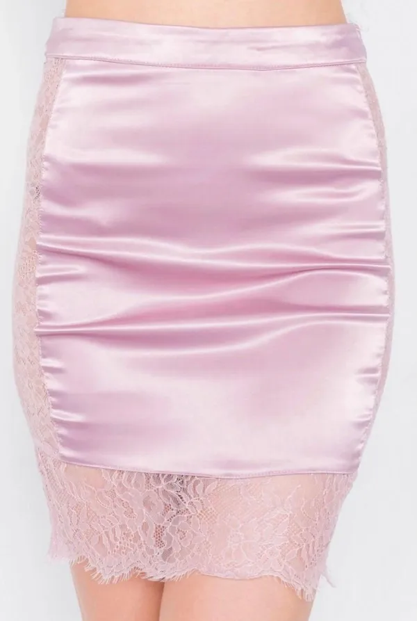 Celebrity Fashion by Hera Collection Satin Side Lace Mini Skirt in Mauve Medium - Image 2