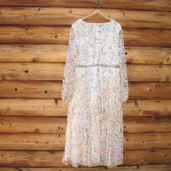 Mac Duggal 93788 Floral Beaded Sequin Midi Dress White Multi Size 16 - Image 7