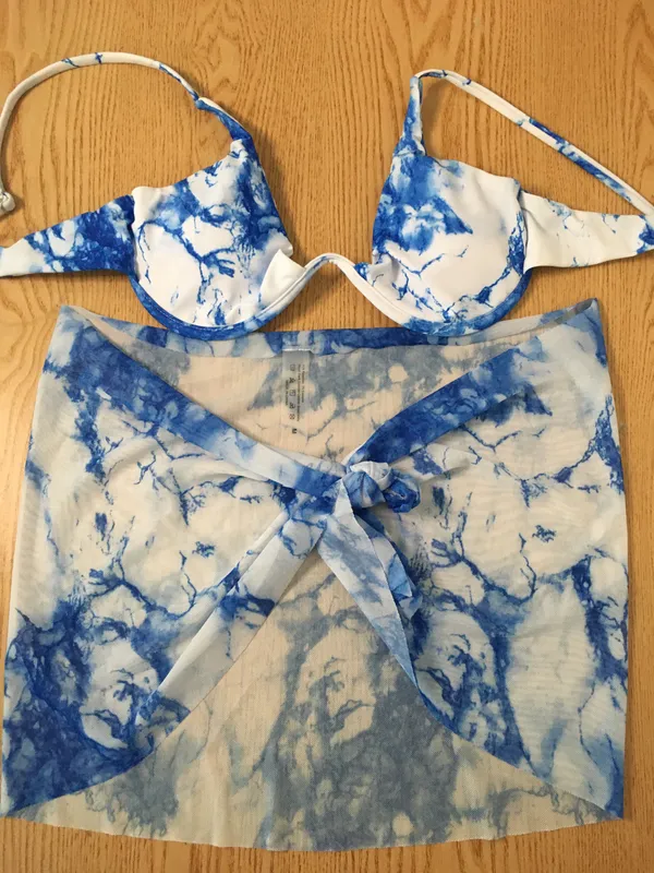 B44 New 3pc Swimsuit Bikini & Sarong Tye Dye Size Medium - Image 4