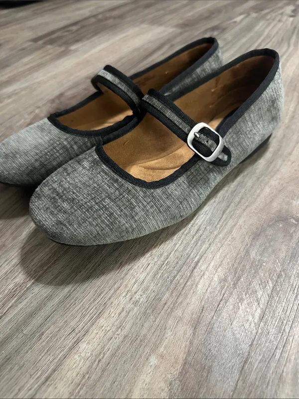 Gray Mary Jane Flats with Buckle Strap - Women's Classic Ballet Flat - Image 13
