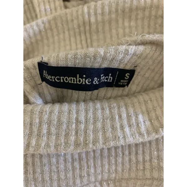 Abercrombie Fitch Cream Ribbed Turtleneck S Sparkle Fitted Y2K Long Sleeve - Image 3