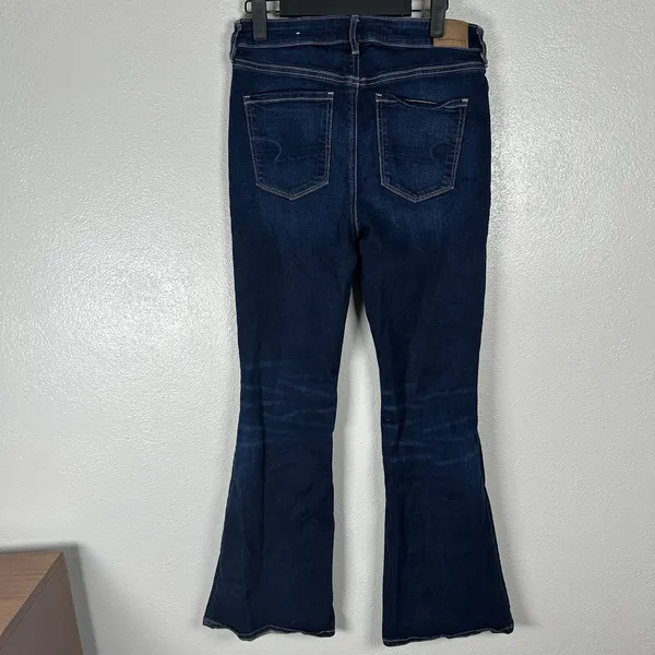 American Eagle Super Hi-Rise Flare Jeans Womens Size 8R Dark Wash Stretch Boot - Image 3