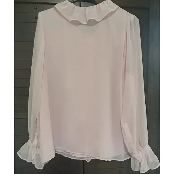 Talbots Women’s Large Pink Ruffle Blouse Button Down Sheer Sleeves Career Party - Image 7