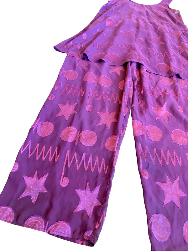 Victoria's Secret Gold Label Purple Pink Star Print Pajama Set Medium Women's - Image 7