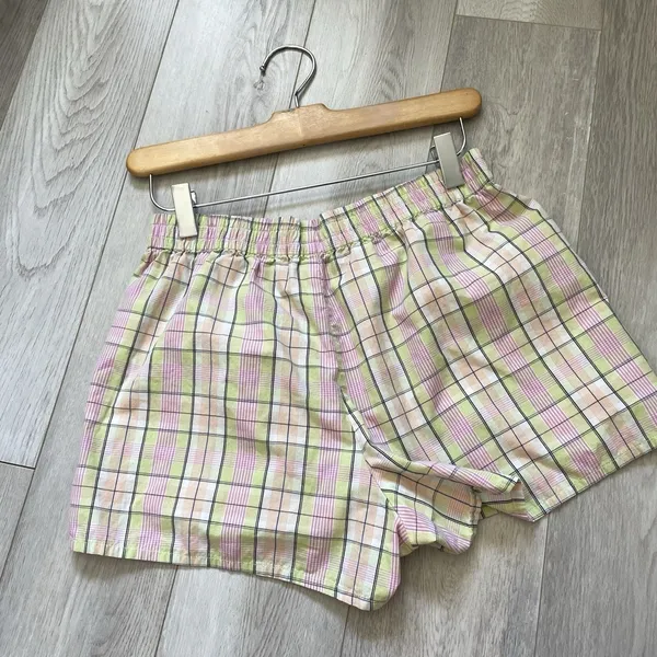 Sunday Best Shorts aritzia cotton plaid pull on womens Green Pink (small) lounge - Image 4