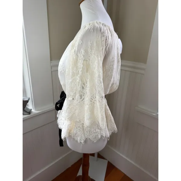 NWT Teri Jon Ivory‎ Lace Off Shoulder Blouse Black Satin Belt Size 4 - Image 11
