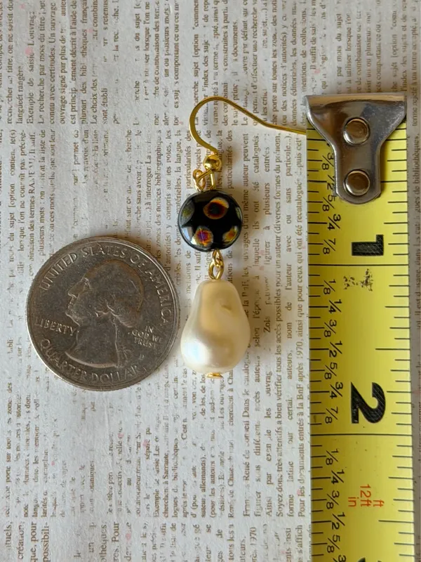 Handmade boho unique funky quality Czech glass beads & pearl dangle earrings🖤 - Image 6