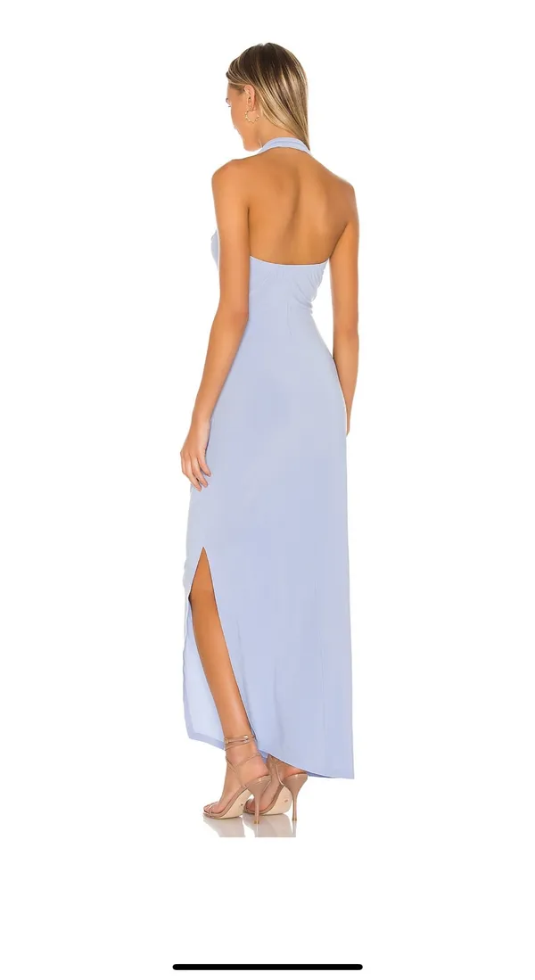 Revolve Norma Kamali Halter Sweetheart Side Drape Gown in Celestial blue - Image 3