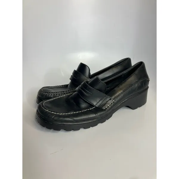 Y2K Bass Josephine black leather loafers lug sole women's size 9 Casual nautical - Image 3