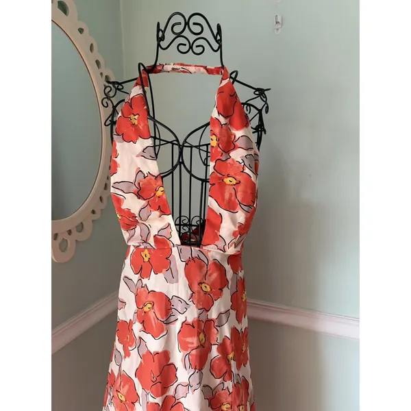 HELLO MOLLY 6 Halter Rose Floral Midi‎ Dress Florty Feminine Tea Garden - Image 5