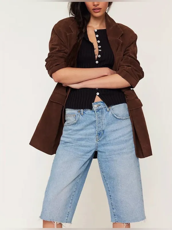FREE PEOPLE NWT Paper Cut Vegan Suede Blazer / Brown Bear - Image 13