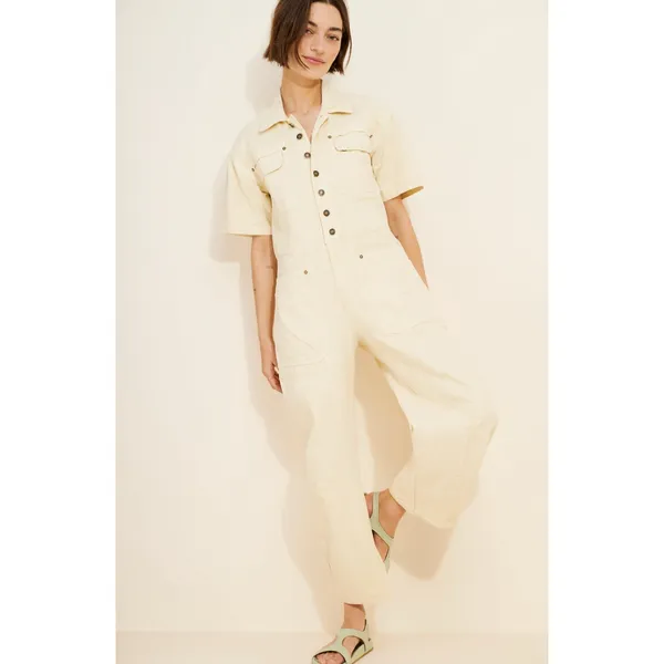FREE PEOPLE Maxie Washed Coveralls in Ivory Size 6 - Image 2