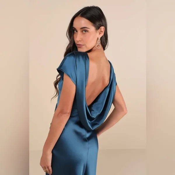 LULU’S Captivating Presence Dark Teal Satin Cowl Back Maxi Dress - Image 6