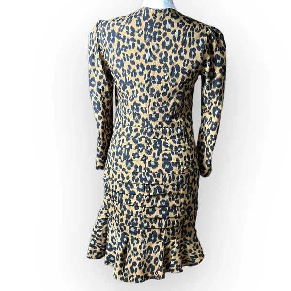 Bardot Ada Leopard Mini Dress Fitted Pleated Ruffled‎ Size S - Image 3