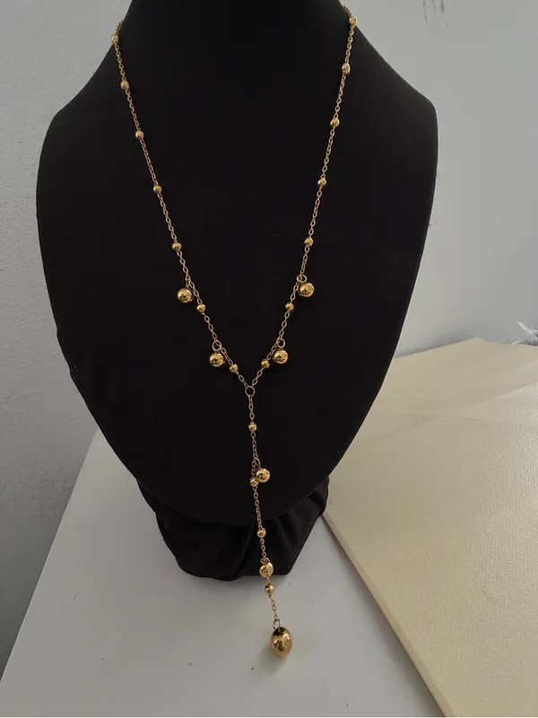 18K Gold Plated Y Lariat Stainless Steel Ball Chain Womens Necklace - Image 4