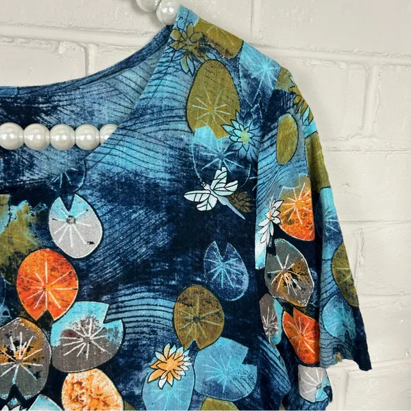 Lily Pad Dragonfly Patterned Maxi Dress Blue - Image 6